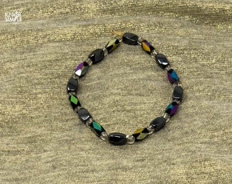 Two in One Gift - Iridescent Beads - Handmade Bead Stretch Bracelet and Anklet