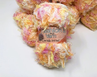 Discontinued Nicole Fashion Fluffy Eyelash Yarn - Pink & Yellow Variegated