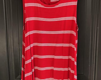 Women's Red & White Striped Sleeveless Tunic