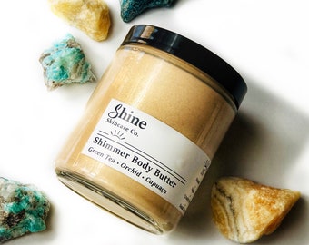 Organic Shimmer Body Butter: Green Tea & Orchid, Crystal Infused