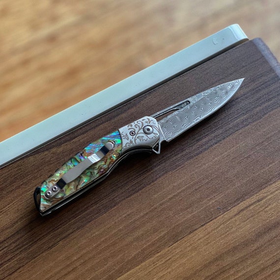 Custom Hand made Damascus Pocket Folding knives With sheaths