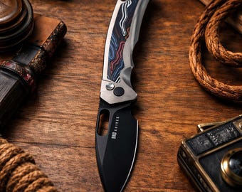 14C28N Stalen opvouwbaar zakmes met knoopsluiting en duurzaam aluminium G10 damascus handvat (omkeerbare zakclip)