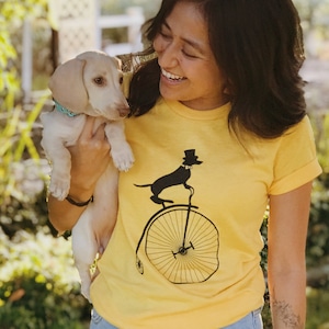 HIGH WHEELER DACHSHUND - Dachshund T-Shirt, Doxie Shirt, Penny Farthing Bicycle, Dachshund on a bike, Doxie, Weiner Dog, Wiener Dog