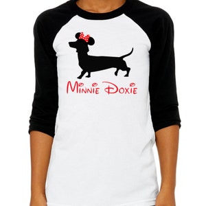MINNIE DOXIE 3/4 Sleeve YOUTH T Shirt, Disney Inspired, Doxie, Doxies, Weiner Dog, Minnie Mouse,Wiener Dog,Mickey,Sausage Dog,Mini Dachshund