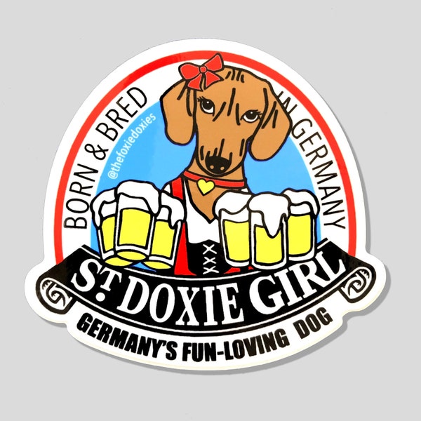 ST. DOXIE GIRL Stickers - Dachshund Gift, Dachshund Art,Dachshund Decal, Doxie Sticker, St. Pauli Girl,Beer Gift,Wiener Dog Gift,Doxie Decal