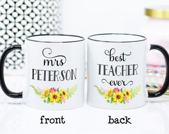 Best Teacher Ever, Coffee Cup, Mug, Custom, Personalized Name, Sunflowers, Gift for Teacher, Homeschooling, Teacher Appreciation, Tea