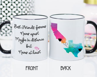 Best Friends, Personalized State Mug, Custom Long Distance Mug, Best Friend Gift, Birthday Gift, Friend Quotes, Friend Mug, Moving Away Gift