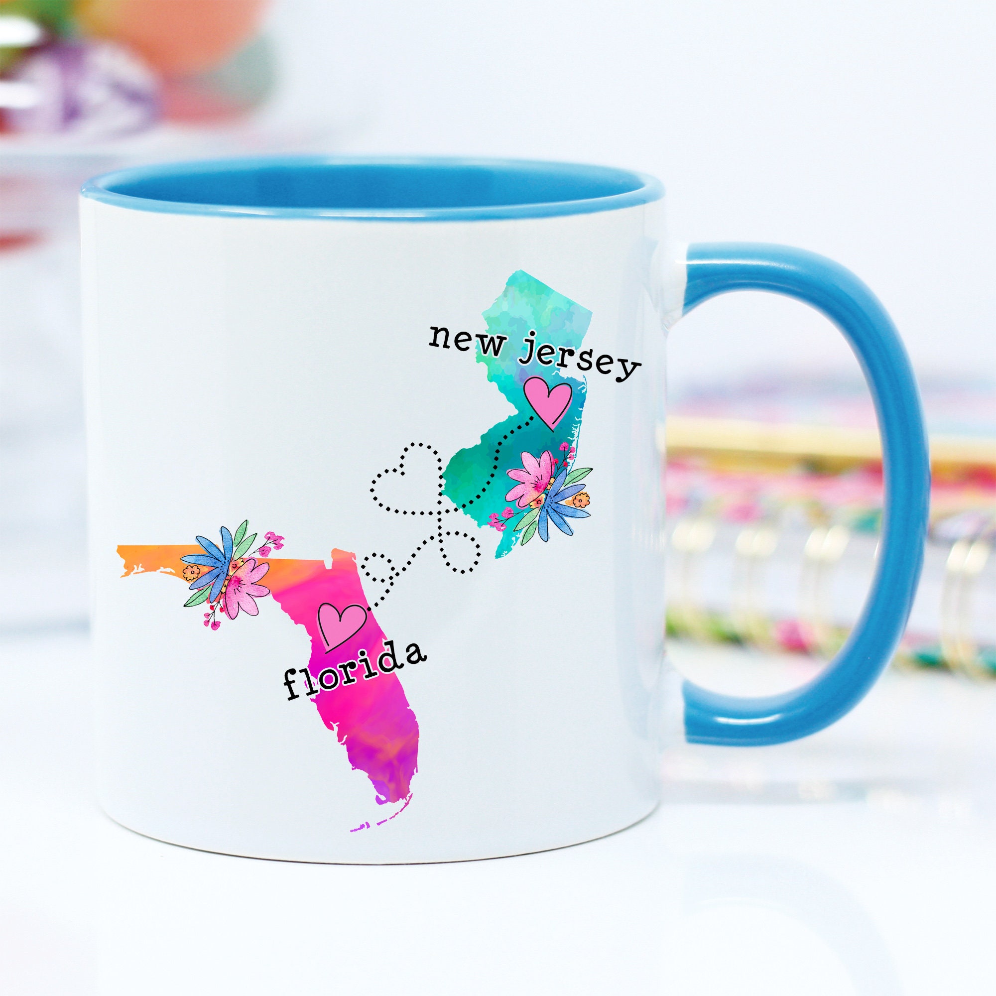 Florida and New Jersey State Mug, Long Distance Gift, State to State Mug,  Going Away Gift, Best Friend Gift, Minnesota Mississippi, Cup