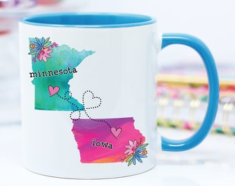 Minnesota and Iowa State Mug, Long Distance Gift, State to State Mug, Going Away Gift, Best Friend Gift, Minnesota Iowa Gift, Coffee Cup