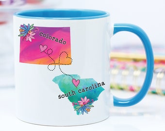 Colorado and South Carolina State Mug, Long Distance Gift, State to State Mug, Going Away Gift, Best Friend Gift, Colorado South Carolina