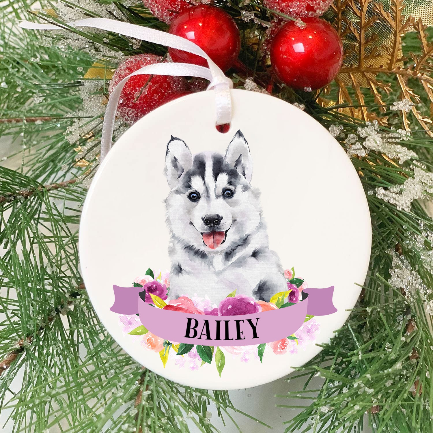 Husky Name Ornament Personalized Pet Name Ornament White - Etsy