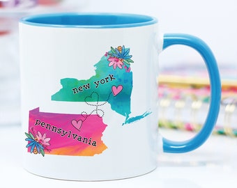 Pennsylvania and New York State Mug, Long Distance Gift, State to State Mug, Moving Gift, Best Friend Gift, Pennsylvania New York Gift, Cup