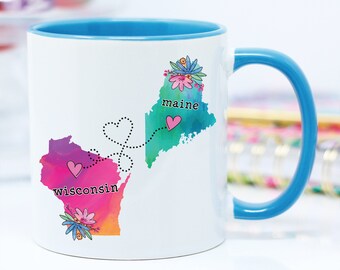 Wisconsin and Maine State Mug, Long Distance Gift, State to State Mug, Going Away Gift, Best Friend Gift, Wisconsin Maine Gift, Coffee Cup