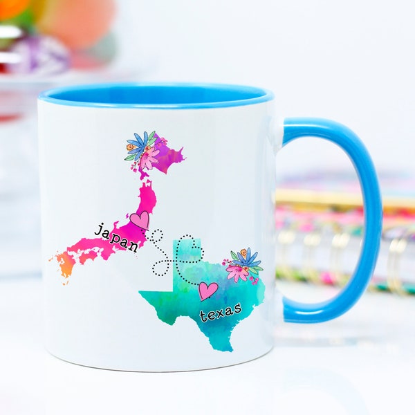 Japan and Texas Mug, Long Distance Gift, Country State Mug, Going Away Gift, Best Friend Gift, Japan and Texas Gift, Coffee Cup