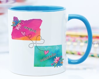 Oregon and Colorado State Mug, Long Distance Gift, State to State Mug, Moving Gift, Best Friend Gift, Oregon Colorado Gift, Coffee Cup