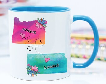 Oregon and Kansas State Mug, Long Distance Gift, State to State Mug, Going Away Gift, Best Friend Gift, Oregon Kansas Gift, Coffee Cup, Mug