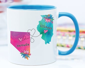 Nevada and Illinois State Mug, Long Distance Gift, State to State Mug, Moving Gift, Best Friend Gift, Nevada Illinois Gift, Coffee Cup
