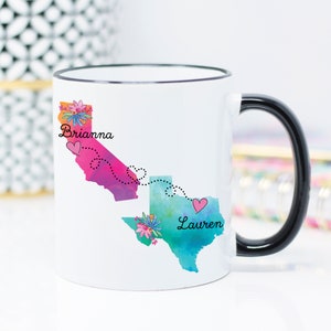 Custom Personalized Names, Long Distance Mug, States and Countries, Best Friend Gift, Mom, Sister, Daughter, Gift, Coffee, Cup, State Mug