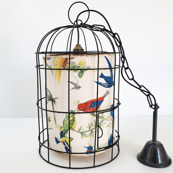 Lustre suspension vintage 1950 cage à oiseaux en métal & papier 50s 1950s rockabilly années 50