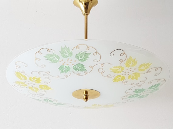 Hanging Ceiling Light French Vintage 1950 S Saucer Glass Brass 50 Rockabilly 50s