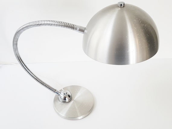 vintage desk lamp in brushed aluminum seventies deco vintage lamp a pose vintage orientable lamp France vintagefr