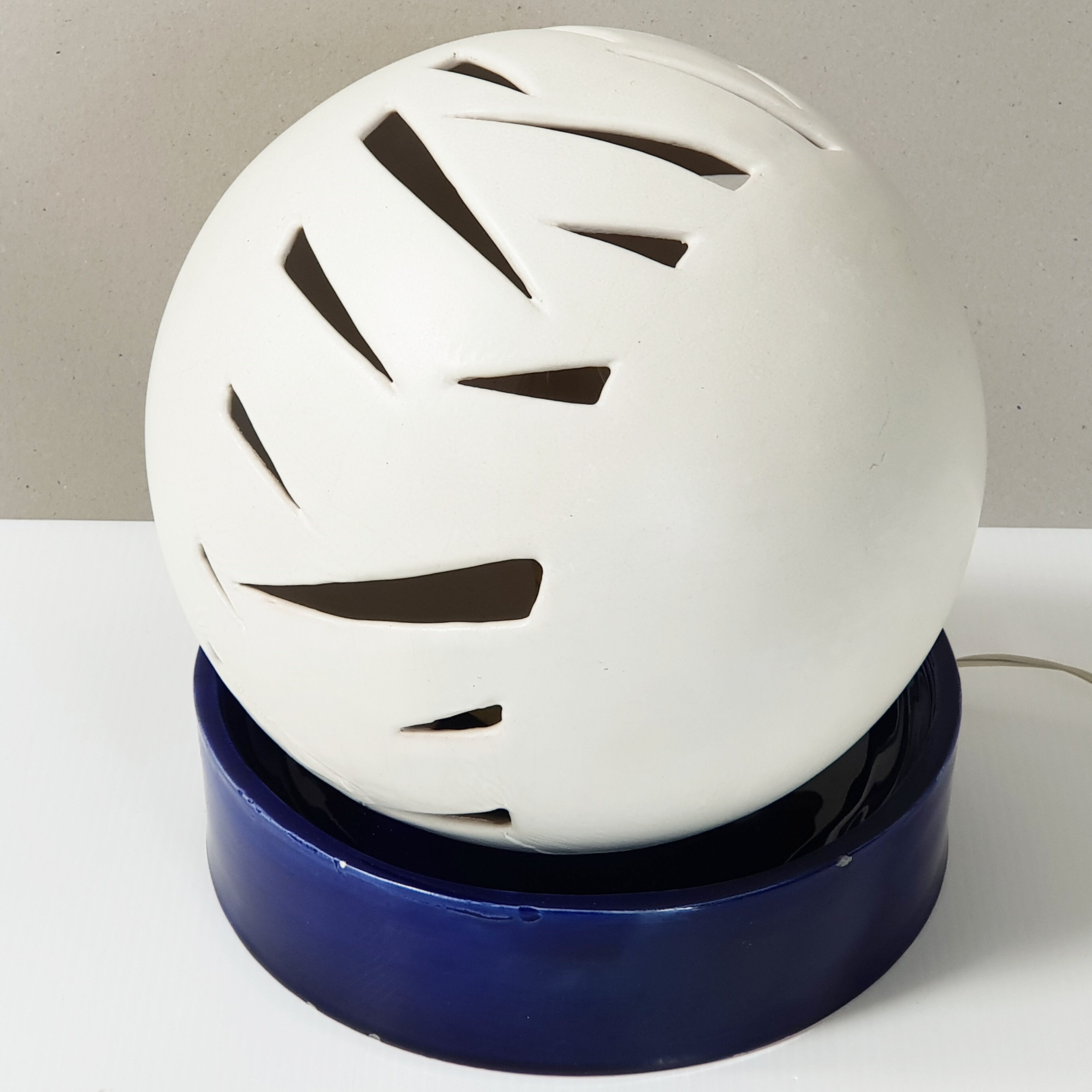 Lampe de Table Vintage 1970 Boule en Céramique Bleue & Blanche 70S 1970S