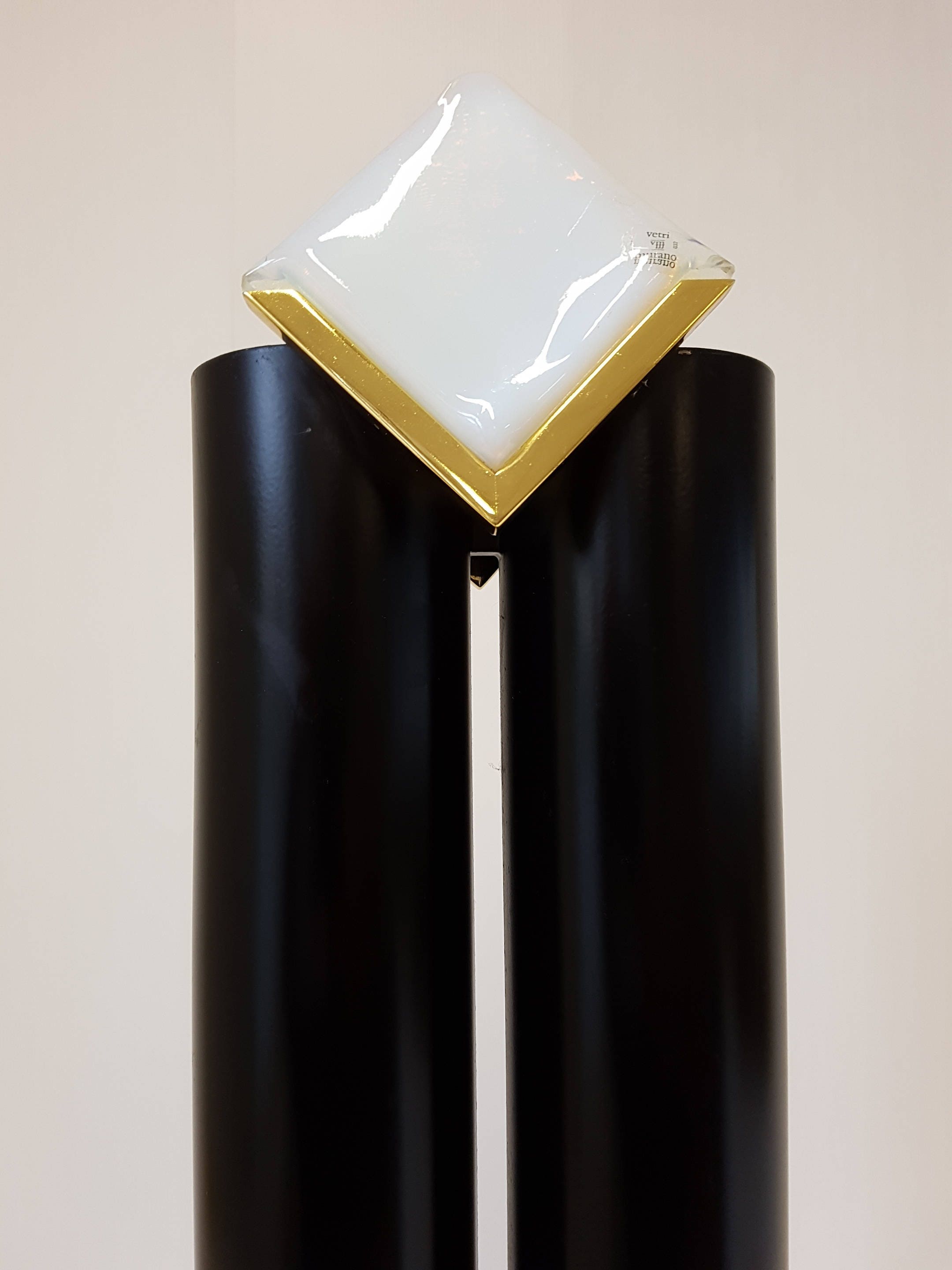 Lampadaire Italien à Double Fût en Métal, Laiton et Verre de Murano 1970 Space Age