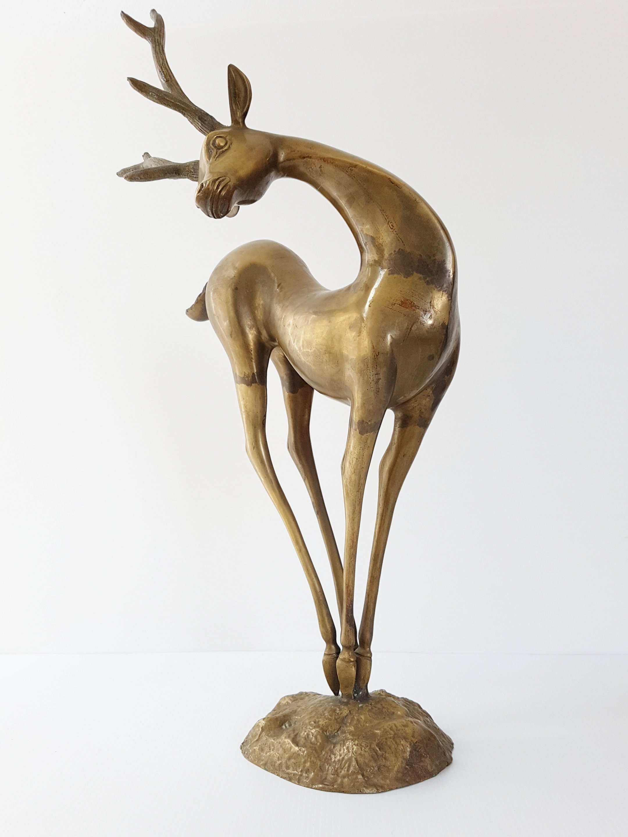 Important Cerf Antilope Dansant en Laiton Doré 1970 Vintage Années 70