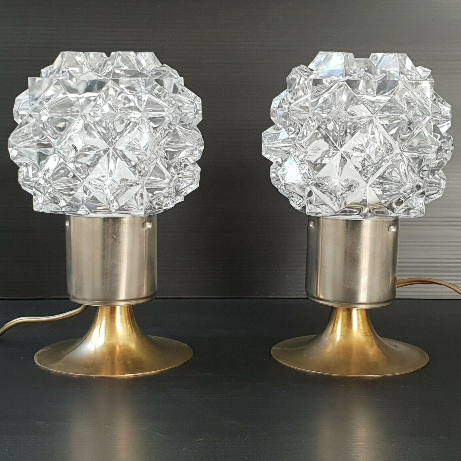 Paire de Lampes Vintage 1960 en Acier, Verre & Laiton 60S 1960S Années 60 Space Age