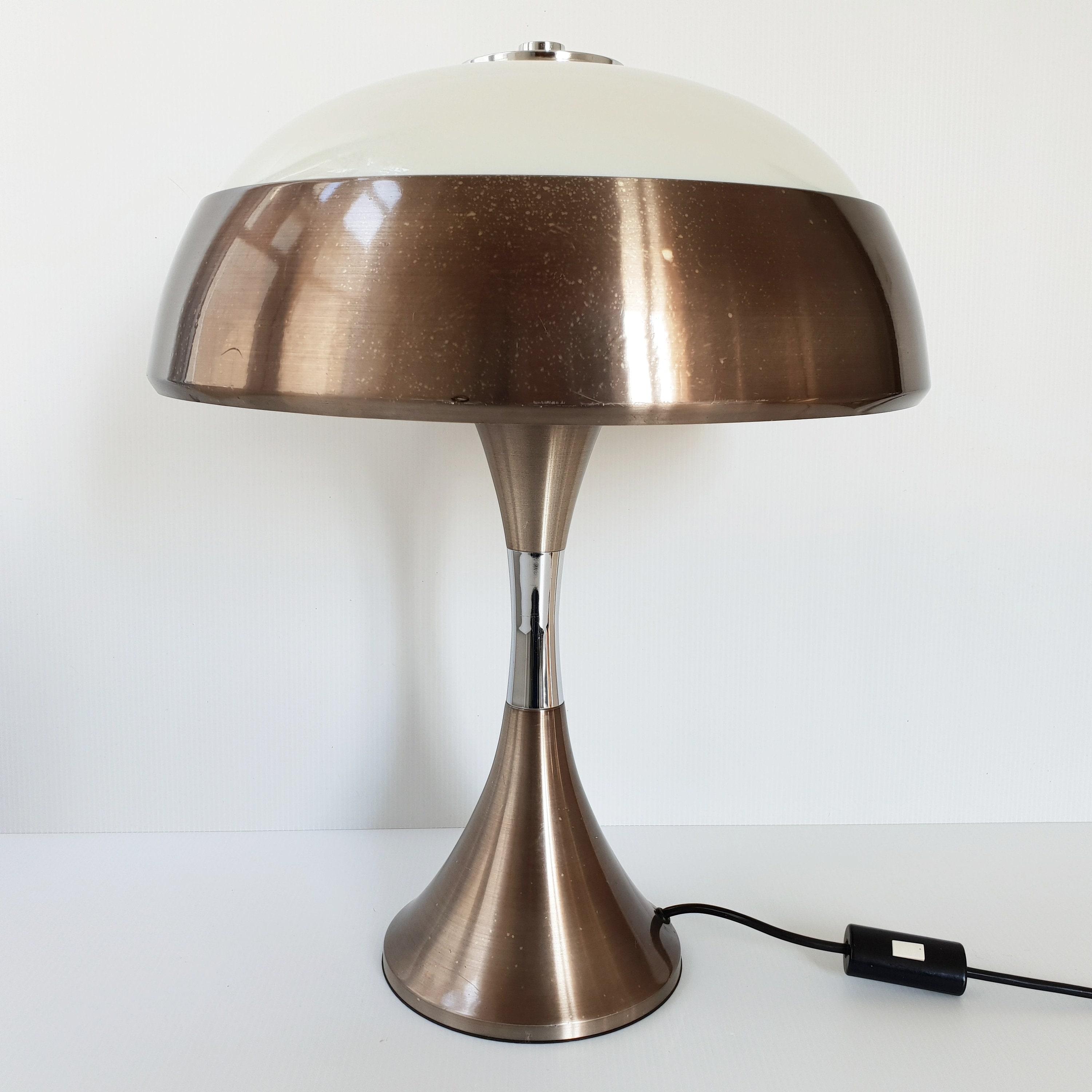 Lampe de Table Champignon Vintage 1970 en Acier & Plexiglas Space Age 70S 1970S