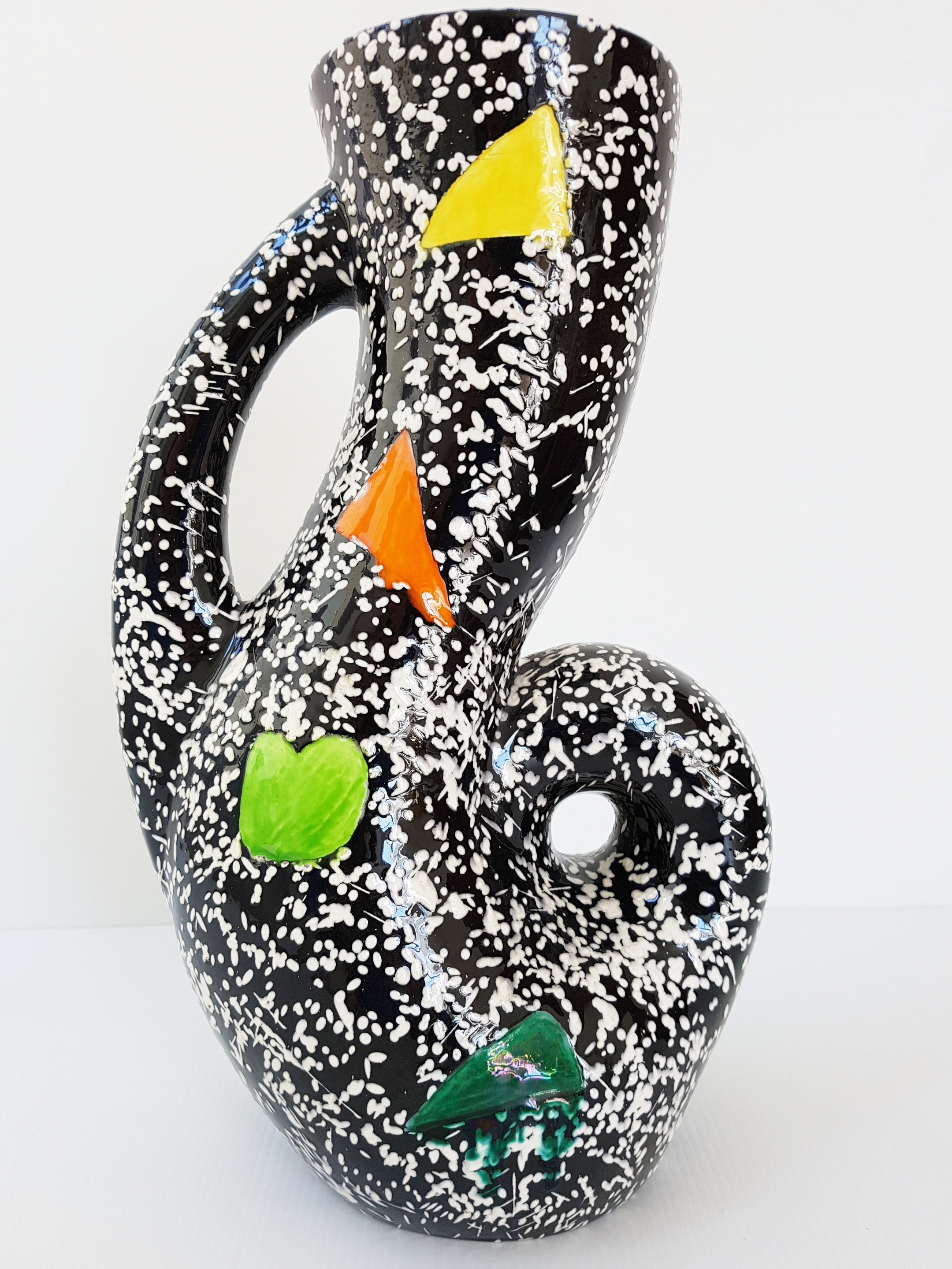 Grand Vase Français à Double Anse en Céramique 1950 Vintage Années 50 Rockabilly 50's