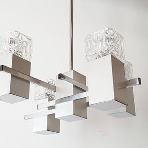 Vintage 1970s space age ceiling light in brushed metal and seventies 70&#39;s pop glass