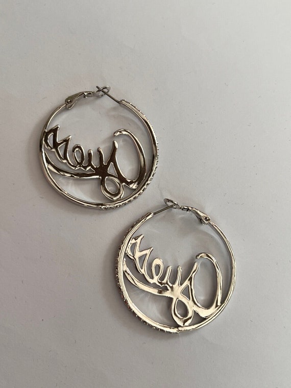 Vintage Guess Signed Silver Tone Diamante Hoop Earrings Etsy Canada