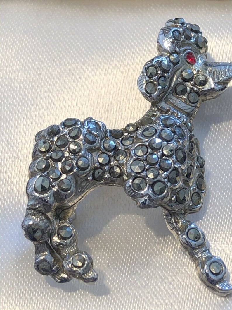 Vintage Silver Tone Marcasite Dog Poodle Brooch