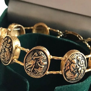 Vintage Gold Tone Etruscan Roman Gods Bracelet