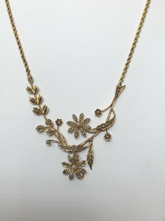 Antique Edwardian 15ct Gold Seed Pearl Flowers Nec