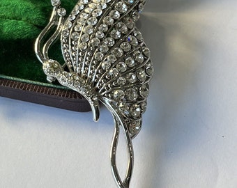 Vintage Silver Tone Diamanté Butterfly Brooch