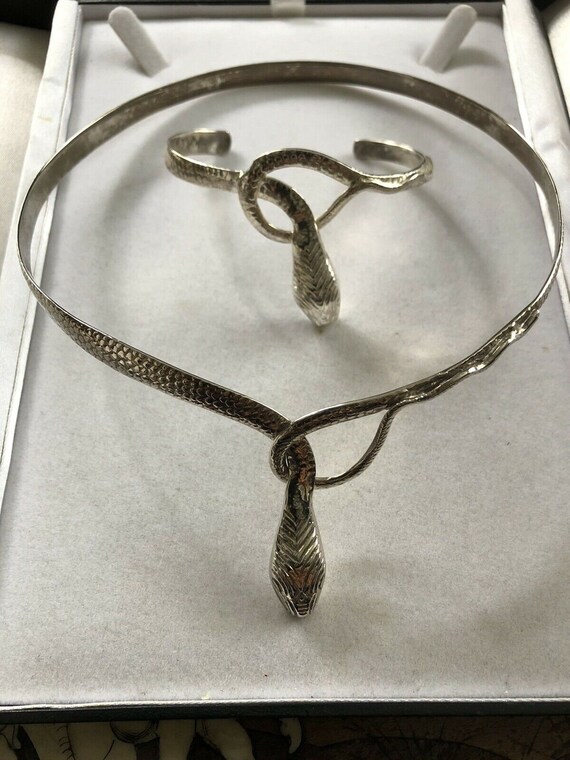 Vintage 1980s Snake Silver Tone Necklace Bracelet