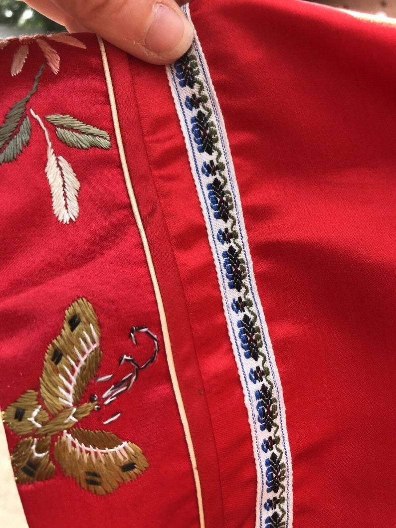 Vintage Silk And Rayon Red Chinese Embroidered Jacket