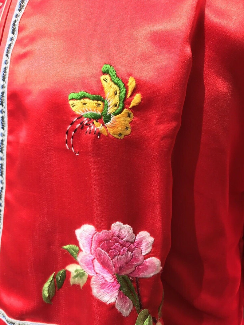 Vintage Silk And Rayon Red Chinese Embroidered Jacket