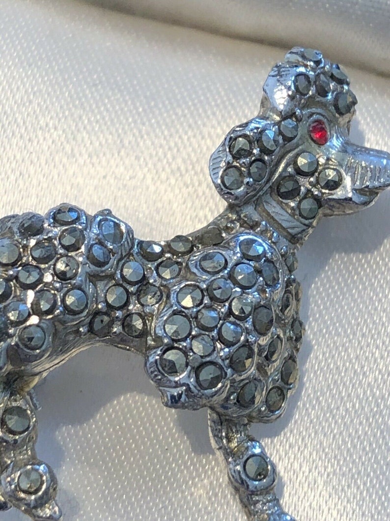Vintage Silver Tone Marcasite Dog Poodle Brooch