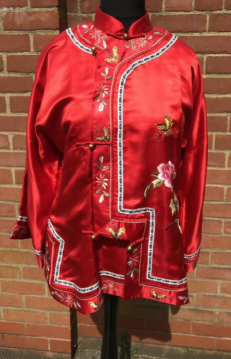 Vintage Silk And Rayon Red Chinese Embroidered Jacket