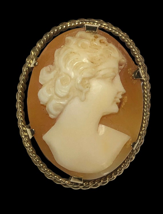 Vintage 9ct Gold Shell Carved Cameo Brooch - image 1