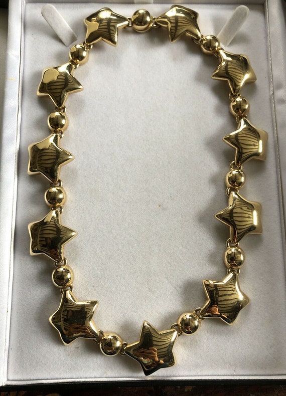 Vintage Signed Gold Tone Stars Necklace