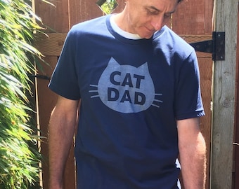 Cat T-Shirt, Cat Dad Gift, Cat Dad, Crazy Cat Dad, Holiday Gift for Cat Dad, Unisex T-Shirt, Navy Cotton Cat T-Shirt