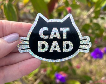 Cat Dad glitter sticker