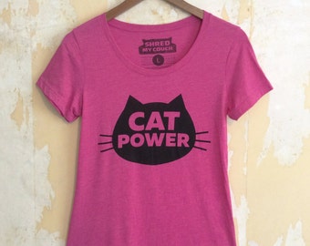 Cat T-Shirt, Cat Power T-shirt, Women's T-Shirt, Junior/Slim Fit Pink t-shirt