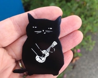 Ukulele Cat Enamel Pin (Shipping Included!) for cat lovers and ukulele lovers, Gift for Cat Lovers, Gift for Ukulele Lovers