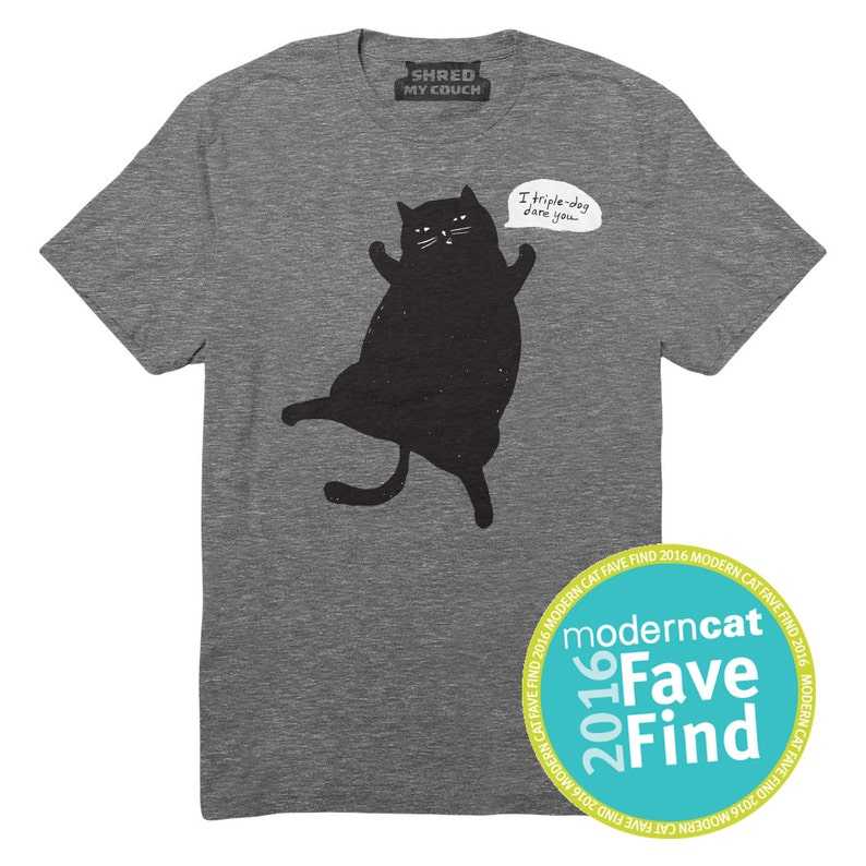 Cat tshirt, I Triple-dog Dare You Cat T-Shirt, Cat Belly, Christmas Story Joke, Black Cat, Funny Cat tshirt, Unisex T-Shirt, Gray Heather
