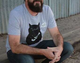 Cat T-Shirt, Ukulele Cat, Unisex T-Shirt, Gray Heather Cat T-Shirt for men and women